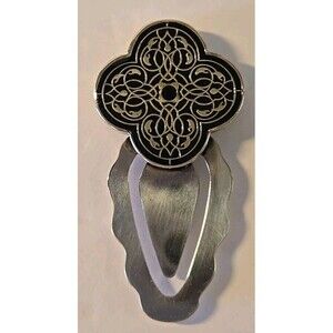 Brighton Bookmark Cross Black Yellow Enamel Silver Plate Small Vintage 2.5"